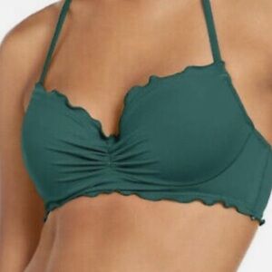 Sun-dazed Teal Bikini Top Ruffle Edge Halter 34DD